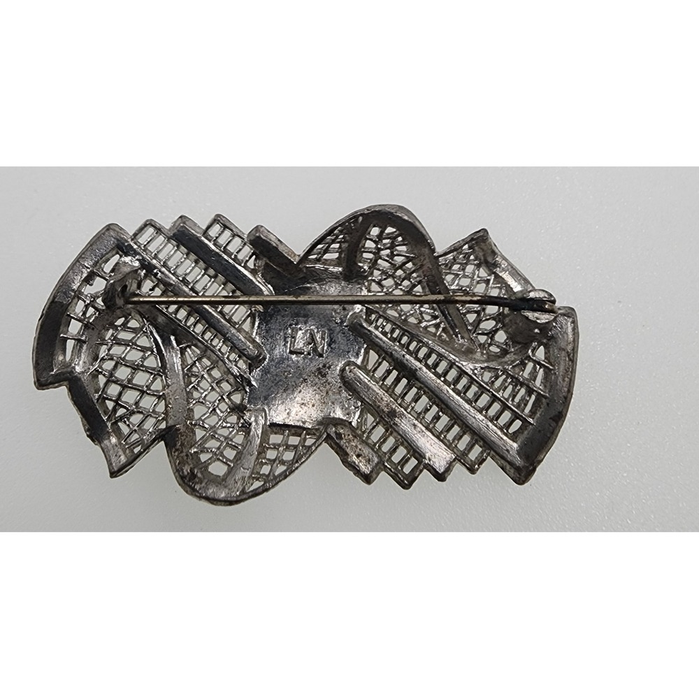 Vintage Little Nemo LN Brooch Art Deco Red Glass Filigree Silver Tone 1930s - Picture 10 of 15